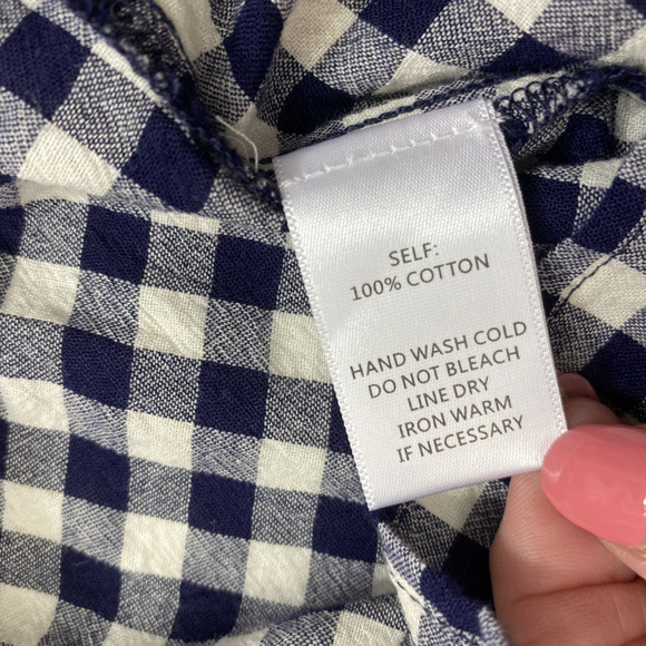 Mittoshop Gingham Shirt Womens Small Navy Blue White Check Oversized Button Top - Picture 4 of 9
